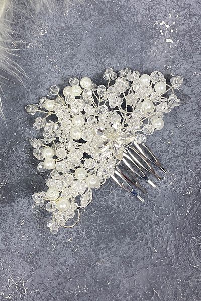 Hayalperest boncuk Pieptene lateral pentru mireasa - Accesoriu pentru par cu catarama brodata cu cristale crem