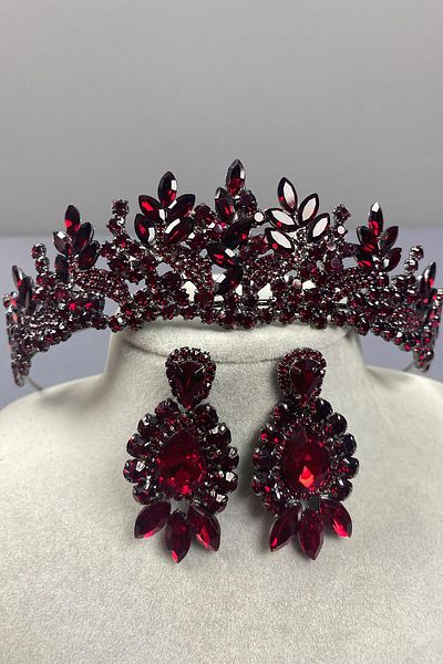 Hayalperest boncuk Set de cercei cu coroană și piatră de henna pentru mireasă Burgundy Belur
