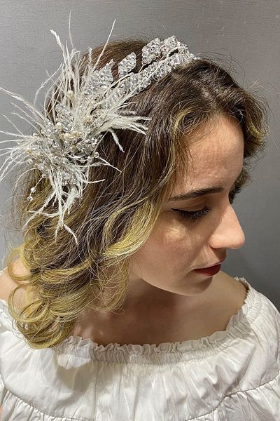 Hayalperest boncuk Model Leaf Gri cu mărgele Pene și accesoriu pentru turban