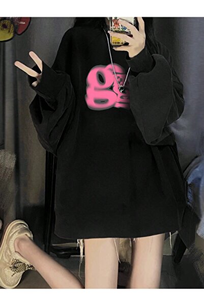 donamod Seria Coke Letter Graphic Drop Shoulder Oversized Pullover