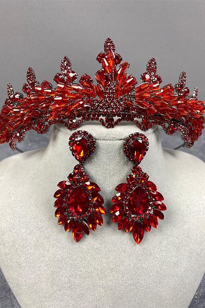 Hayalperest boncuk Set de coroană și cercei cu pietre prețioase de mireasă Lena Crystal