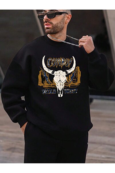 donamod Seria Coko Letter & Cattle Print Drop Shoulder Swea tricou