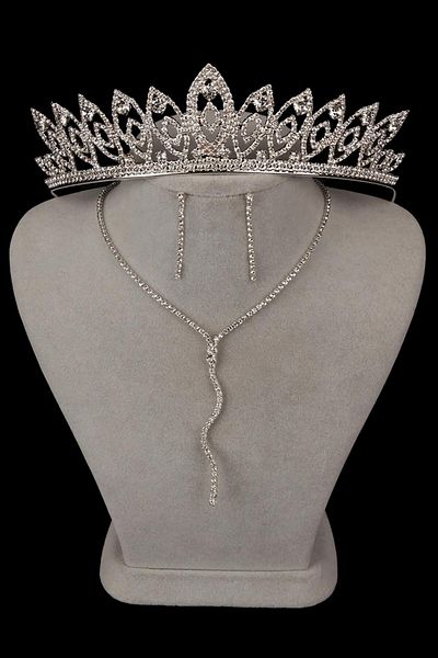 Hayalperest boncuk Set de cercei colier și coroană de mireasă cu frunze subțiri, cu piatră de cristal, elegantă Venus ondulată
