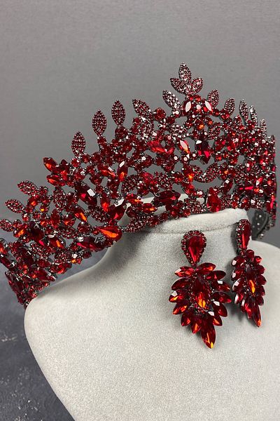 Hayalperest boncuk Set de cercei roșii Oscar Bridal Henna Crown și Shuttle Stone