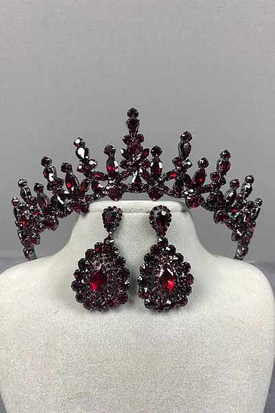 Hayalperest boncuk Cercei de seară cu coroană de henna și piatră de picătură pentru mireasă Burgundy Cooker