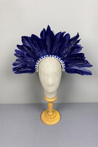 Hayalperest boncuk Navy Blue Dali Feathered Stone Bridal Henna Crown Accessory