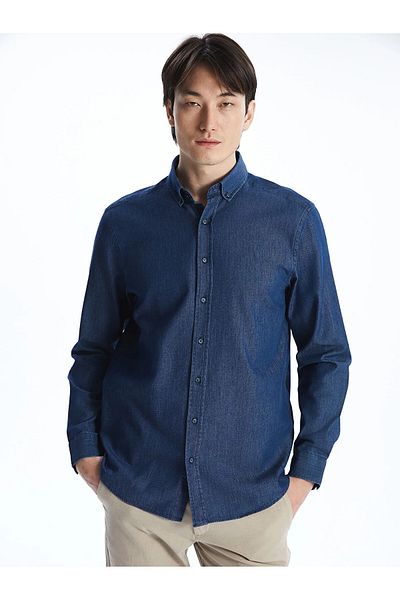 LC Waikiki Ανδρικό πουκάμισο SOUTHBLUE Indigo Regular Fit μακρυμάνικο Dobby