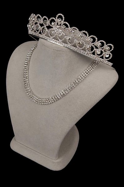 Hayalperest boncuk Colier elegant pentru rochie de seară cu 3 rânduri de cristale și coroană de mireasă cu flori