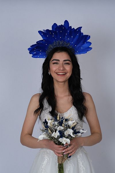 Hayalperest boncuk Coroana de mireasa cu design special cu pene de vultur