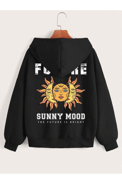 donamod Coke series Sun & Slogan Graphic Zip Up Thermal Lined Drawstring Hoodie