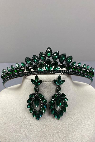 Hayalperest boncuk Green Leyn Bridal Henna - Cercei cu coroană și piatră de navetă