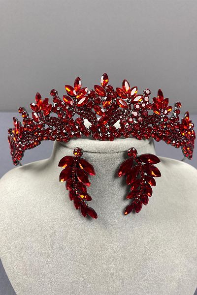 Hayalperest boncuk Set de cercei roșii Belur Mireasa Henna Coroană și Frunze
