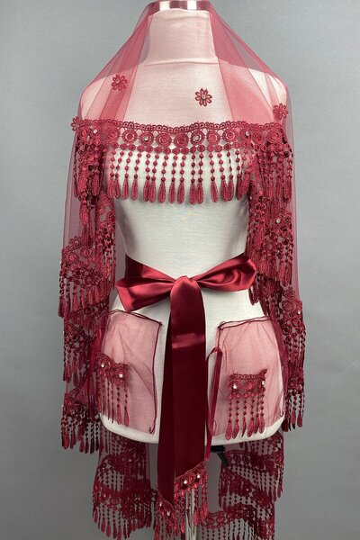 Hayalperest boncuk Voal de mireasă cu ciucuri Voal de henna