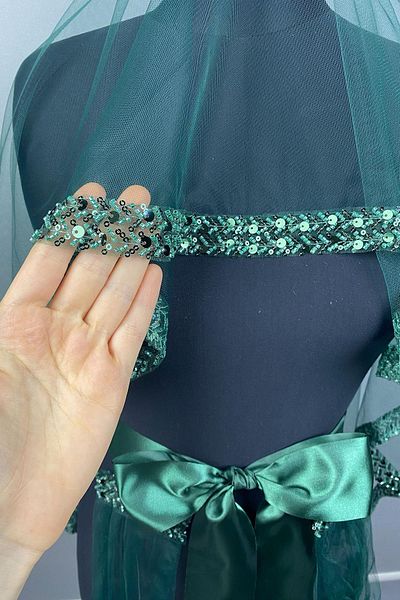 Hayalperest boncuk Green Water Model Embroidered Bridal Henna Veil Face Cover