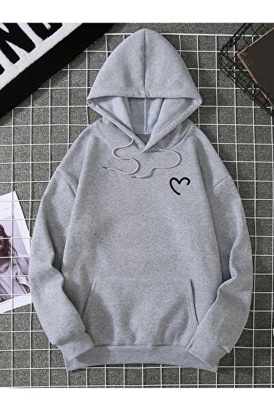 donamod Seria Coke Heart Print Kangaroo Pocket Drawstring Thermal Hoodie