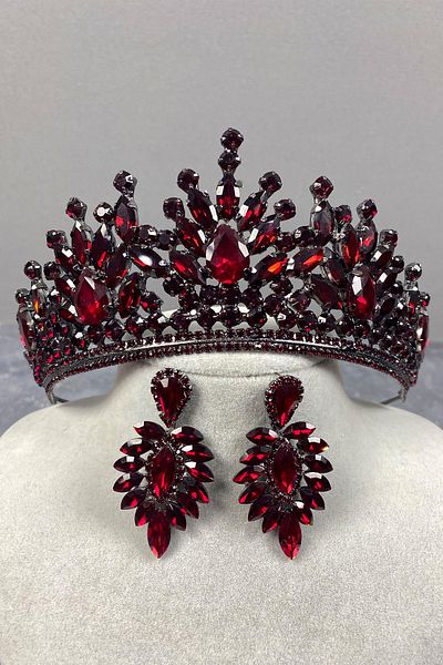 Hayalperest boncuk Coroană și cercei cu henna de mireasă Pera Burgundy