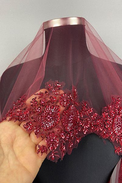 Hayalperest boncuk Burgundy Vip Model Bridal Henna Veil Face Cover