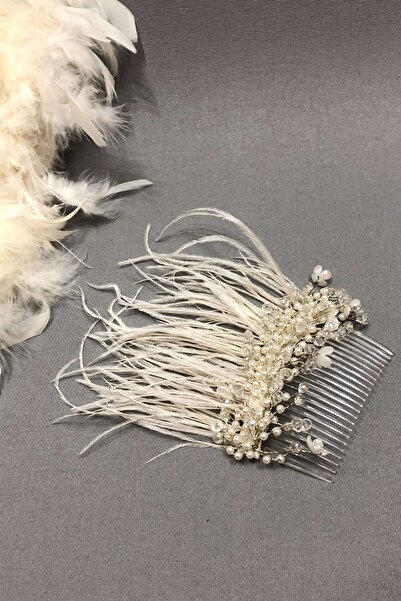 Hayalperest boncuk Accesoriu cu cataramă laterală cu pieptene cu pene crem