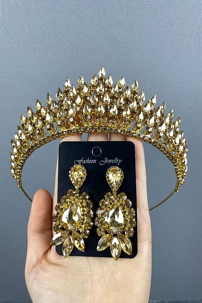 Hayalperest boncuk Set de cercei Damla 3D Mireasa Henna Crown si Rochie de Seara