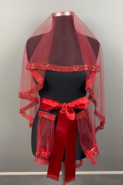 Hayalperest boncuk Red Water Model Embroidered Bridal Henna Veil Face Cover
