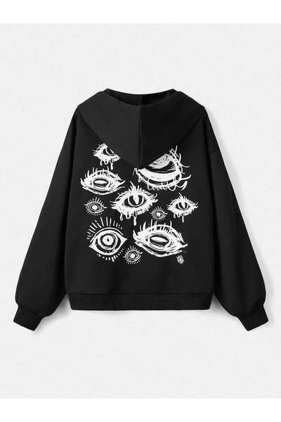 donamod Seria Coke Grunge Punk Eyes Print Drop Shoulder Hoodie