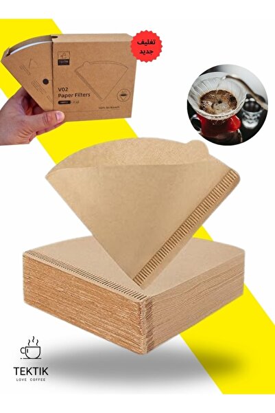 Tektık 100 قطعة من فلتر ورق القهوة V60 مقاس 02 أبيض بدون تبييض طبيعي 100%