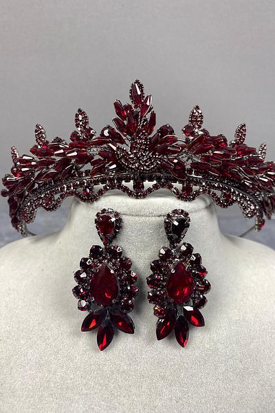 Hayalperest boncuk Set de cercei de mireasa cu coroana de henna si piatra de navetă din cristal Lena burgundy