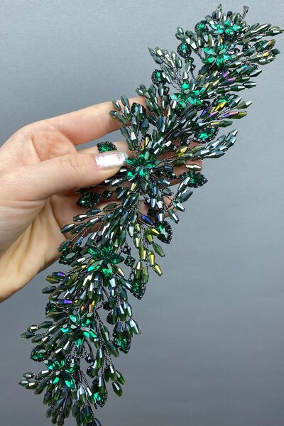 Limelia Accesoriu pentru bentita de păr cu coroană de mireasă cu mărgele Arden verde