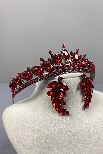 Hayalperest boncuk Set de cercei roșii Ade Bridal Henna Crown și Leaf Stone