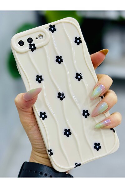 Go Aksesuar Black Daisy Printed Launch Silicone Case Compatible with iPhone 7 Plus and 8 Plus