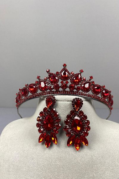 Hayalperest boncuk Red Ade Bridal - Set de coroană și cercei cu picătură Henna