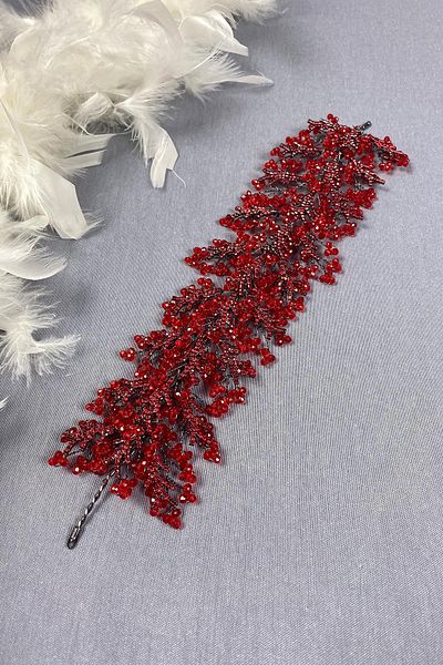 Hayalperest boncuk Bandă de păr cu mărgele de cristal roșu Arden - Coroana de mireasă Henna