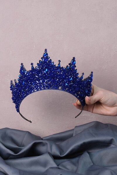 Hayalperest boncuk albastru cobalt Coroana de mireasă cu mărgele de înaltă intensitate Blue Paris