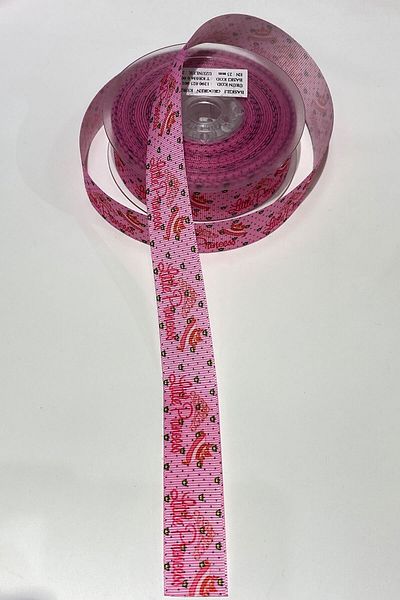 Hayalperest boncuk Κορδέλα Grosgrain με τυπωμένο σχέδιο 1 Mt 2,5 cm Ροζ