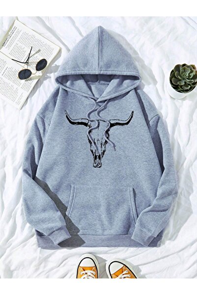 donamod Seria Coke Cattle Print Kangaroo Pocket Drawstring Thermal Hoodie
