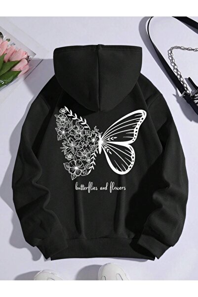 donamod Seria Coke Butterfly & Slogan Graphic Kangaroo Pocket Drawstring Ther...