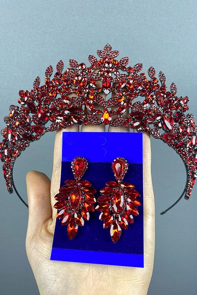 Hayalperest boncuk Set de cercei roșii Oscar Bridal Henna Crown și Shuttle Stone