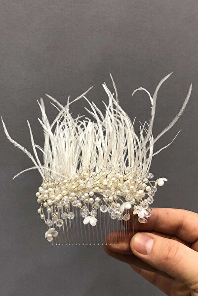 Hayalperest boncuk Accesoriu cu cataramă laterală cu pieptene cu pene crem