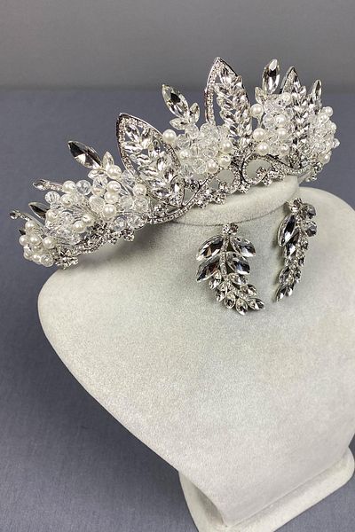 Hayalperest boncuk Jabbah Bead Embroidered Bridal - Henna Crown and Leaf Earrings