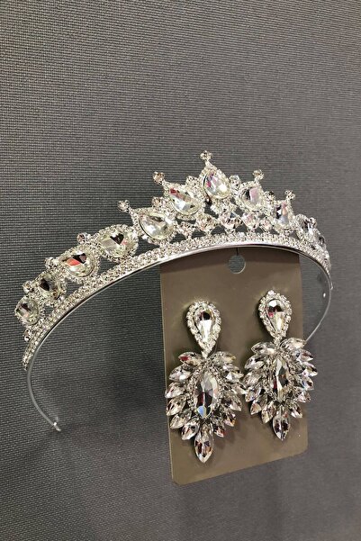 Limelia Set de coroană și cercei cu cristale de culoare argintie, piatră de c...