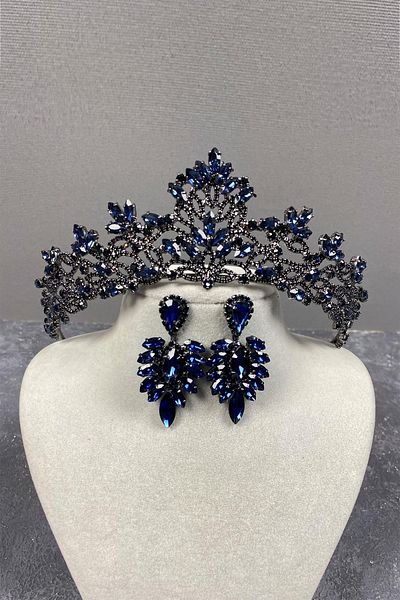Hayalperest boncuk Melis Bridal Henna Crown și Cercei cu piatră cu navetă