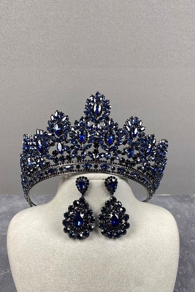 Hayalperest boncuk Cercei cu coroană și piatră cu picătură Godiva High Bridal Henna bleumarin