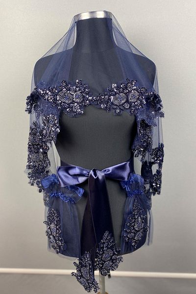 Hayalperest boncuk Navy Blue Vip Model Bridal Henna Veil Face Cover
