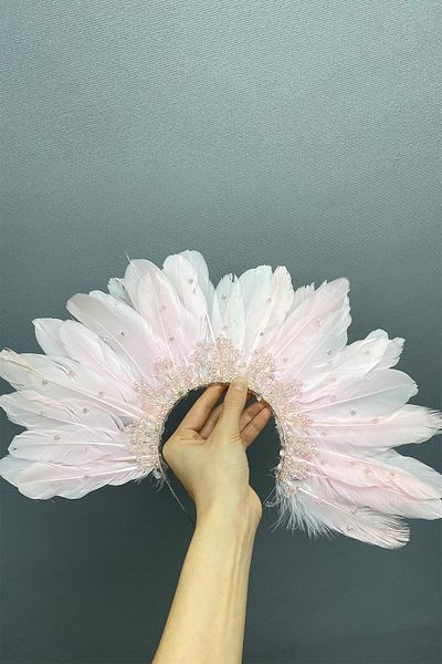 Hayalperest boncuk Coroana de mireasa Henna cu pene si margele
