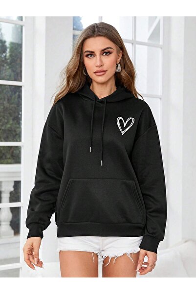 donamod Seria Coke Heart Print Kangaroo Pocket Drop Shoulder Drawstring Hoodie
