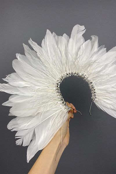 Hayalperest boncuk Accesoriu pentru coroana de henna de mireasa Enda cu pene albe cu pietre