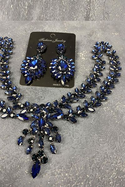 Hayalperest boncuk Set de cercei cu pietre pentru rochie de seară și accesoriu de păr Henna de mireasă bleumarin