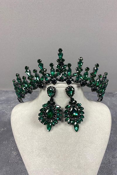Hayalperest boncuk Cercei de seară cu coroană de henna și piatră de navetă pentru mireasă verde