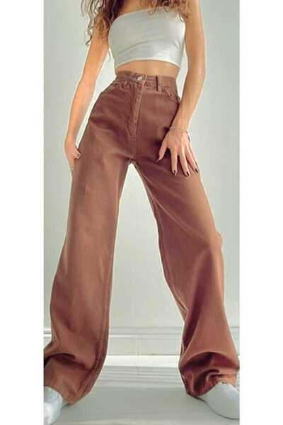 Trn JNS Loiss Brown Lycra Super ψηλόμεσο φαρδύ τζιν Palazzo παντελόνι. (σούπερ ψηλά)