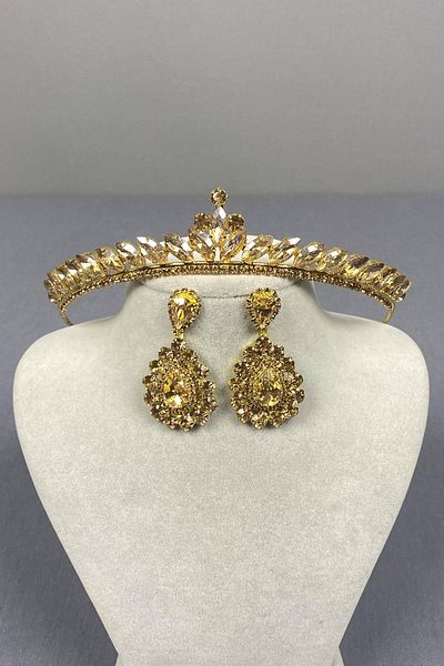 Hayalperest boncuk Σετ σκουλαρίκια με χέννα Ece Bridal Henna Crown και Drop Stone